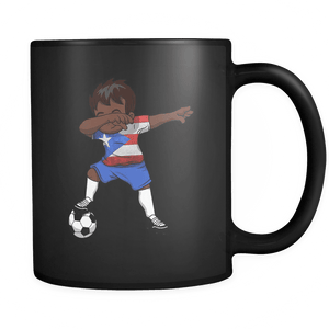 RobustCreative-Dabbing Soccer Boy Puerto Rico Puerto Rican Boricua Gifts National Soccer Tournament Game 11oz Black Coffee Mug ~ Both Sides Printed