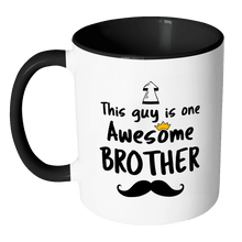Load image into Gallery viewer, RobustCreative-One Awesome Brother Mustache - Birthday Gift 11oz Funny Black &amp; White Coffee Mug - Fathers Day B-Day Party - Women Men Friends Gift - Both Sides Printed (Distressed)
