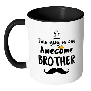 RobustCreative-One Awesome Brother Mustache - Birthday Gift 11oz Funny Black & White Coffee Mug - Fathers Day B-Day Party - Women Men Friends Gift - Both Sides Printed (Distressed)