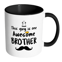 Load image into Gallery viewer, RobustCreative-One Awesome Brother Mustache - Birthday Gift 11oz Funny Black &amp; White Coffee Mug - Fathers Day B-Day Party - Women Men Friends Gift - Both Sides Printed (Distressed)
