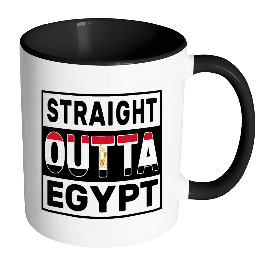 RobustCreative-Straight Outta Egypt - Egyptian Flag 11oz Funny Black & White Coffee Mug - Independence Day Family Heritage - Women Men Friends Gift - Both Sides Printed (Distressed)