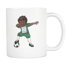 Load image into Gallery viewer, RobustCreative-Dabbing Soccer Boy Nigeria Nigerian Abuja Gifts National Soccer Tournament Game 11oz White Coffee Mug ~ Both Sides Printed
