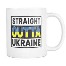 Load image into Gallery viewer, RobustCreative-Straight Outta Ukraine - Ukrainian Flag 11oz Funny White Coffee Mug - Independence Day Family Heritage - Women Men Friends Gift - Both Sides Printed (Distressed)
