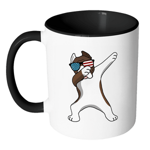 RobustCreative-Dabbing Pitbull Dog America Flag - Patriotic Merica Murica Pride - 4th of July USA Independence Day - 11oz Black & White Funny Coffee Mug Women Men Friends Gift ~ Both Sides Printed