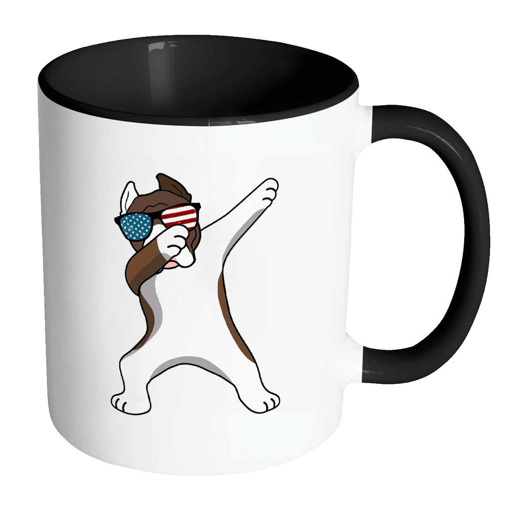 RobustCreative-Dabbing Pitbull Dog America Flag - Patriotic Merica Murica Pride - 4th of July USA Independence Day - 11oz Black & White Funny Coffee Mug Women Men Friends Gift ~ Both Sides Printed