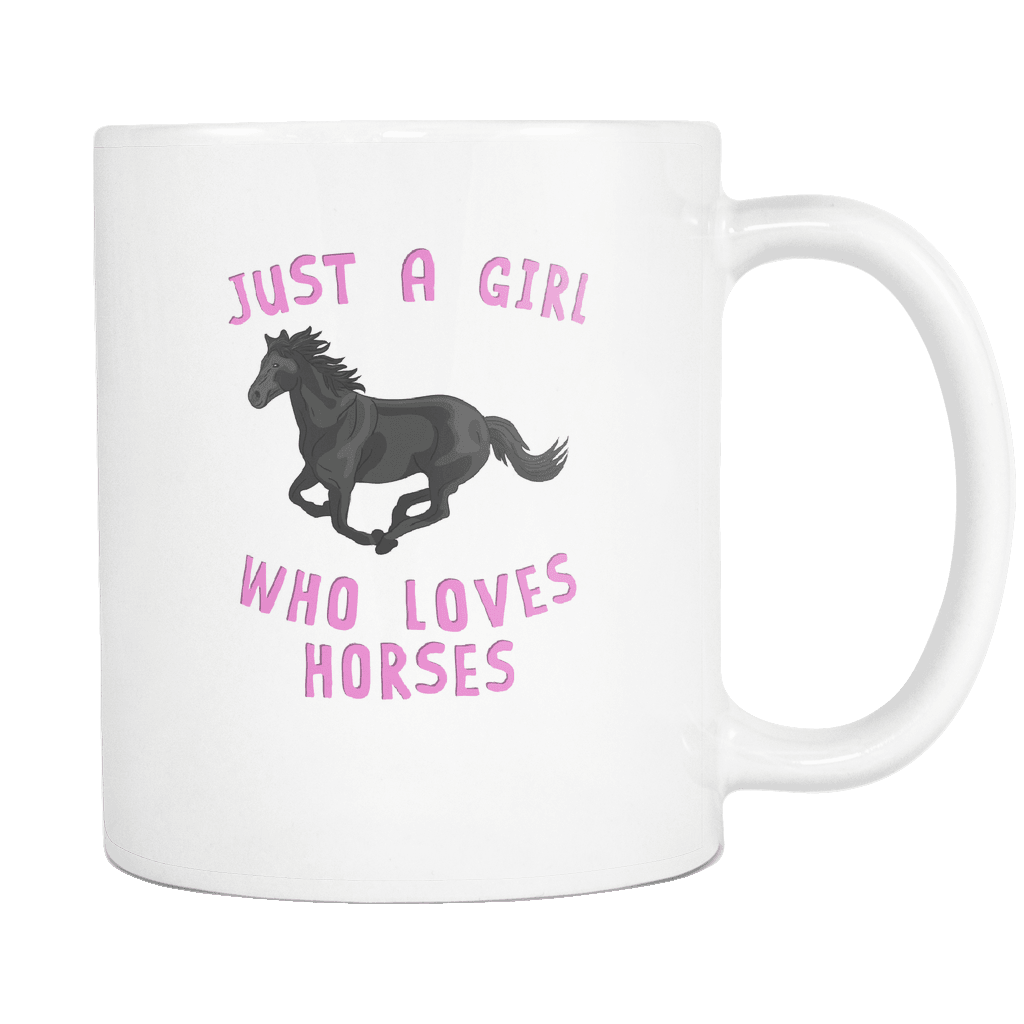 RobustCreative-Just a Girl Who Loves Black Horses: white & pink Mug both sides printed Animal Spirit