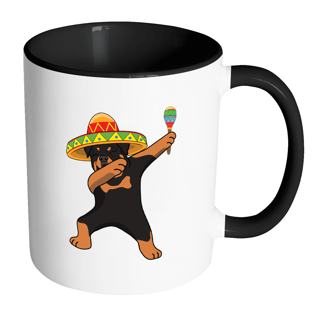 RobustCreative-Dabbing Rottweiler Dog in Sombrero - Cinco De Mayo Mexican Fiesta - Dab Dance Mexico Party - 11oz Black & White Funny Coffee Mug Women Men Friends Gift ~ Both Sides Printed