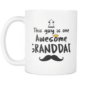 RobustCreative-One Awesome Granddad Mustache - Birthday Gift 11oz Funny White Coffee Mug - Fathers Day B-Day Party - Women Men Friends Gift - Both Sides Printed (Distressed)