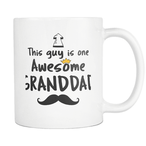 RobustCreative-One Awesome Granddad Mustache - Birthday Gift 11oz Funny White Coffee Mug - Fathers Day B-Day Party - Women Men Friends Gift - Both Sides Printed (Distressed)