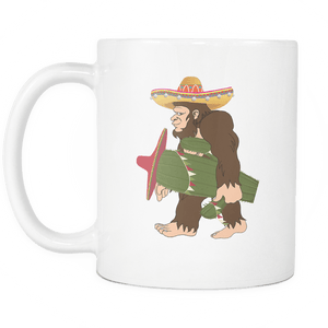RobustCreative-Bigfoot Sasquatch Cactus Sombrero - Cinco De Mayo Mexican Fiesta - No Siesta Mexico Party - 11oz White Funny Coffee Mug Women Men Friends Gift ~ Both Sides Printed