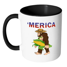 Load image into Gallery viewer, RobustCreative-Southern Bigfoot Sasquatch Corn - Merica 11oz Funny Black &amp; White Coffee Mug - American Flag 4th of July Independence Day - Women Men Friends Gift - Both Sides Printed (Distressed)
