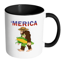 Load image into Gallery viewer, RobustCreative-Southern Bigfoot Sasquatch Corn - Merica 11oz Funny Black &amp; White Coffee Mug - American Flag 4th of July Independence Day - Women Men Friends Gift - Both Sides Printed (Distressed)
