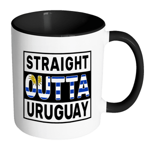 RobustCreative-Straight Outta Uruguay - Uruguayan Flag 11oz Funny Black & White Coffee Mug - Independence Day Family Heritage - Women Men Friends Gift - Both Sides Printed (Distressed)