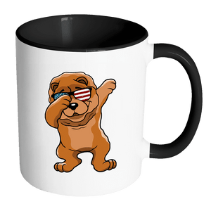 RobustCreative-Dabbing Chow Chow Dog America Flag - Patriotic Merica Murica Pride - 4th of July USA Independence Day - 11oz Black & White Funny Coffee Mug Women Men Friends Gift ~ Both Sides Printed