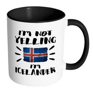 RobustCreative-I'm Not Yelling I'm Icelander Flag - Iceland Pride 11oz Funny Black & White Coffee Mug - Coworker Humor That's How We Talk - Women Men Friends Gift - Both Sides Printed (Distressed)