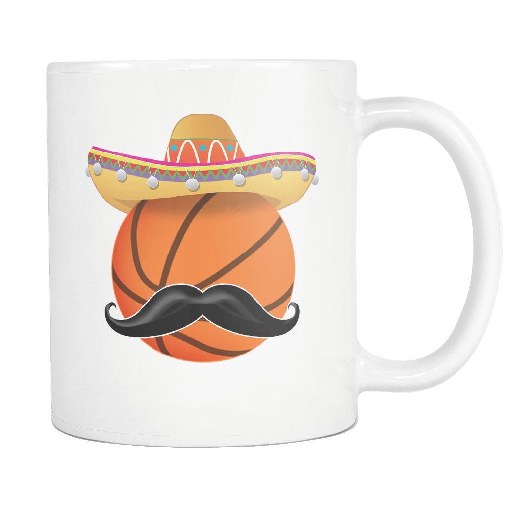 RobustCreative-Funny Basketball Mustache Mexican Sport - Cinco De Mayo Mexican Fiesta - No Siesta Mexico Party - 11oz White Funny Coffee Mug Women Men Friends Gift ~ Both Sides Printed
