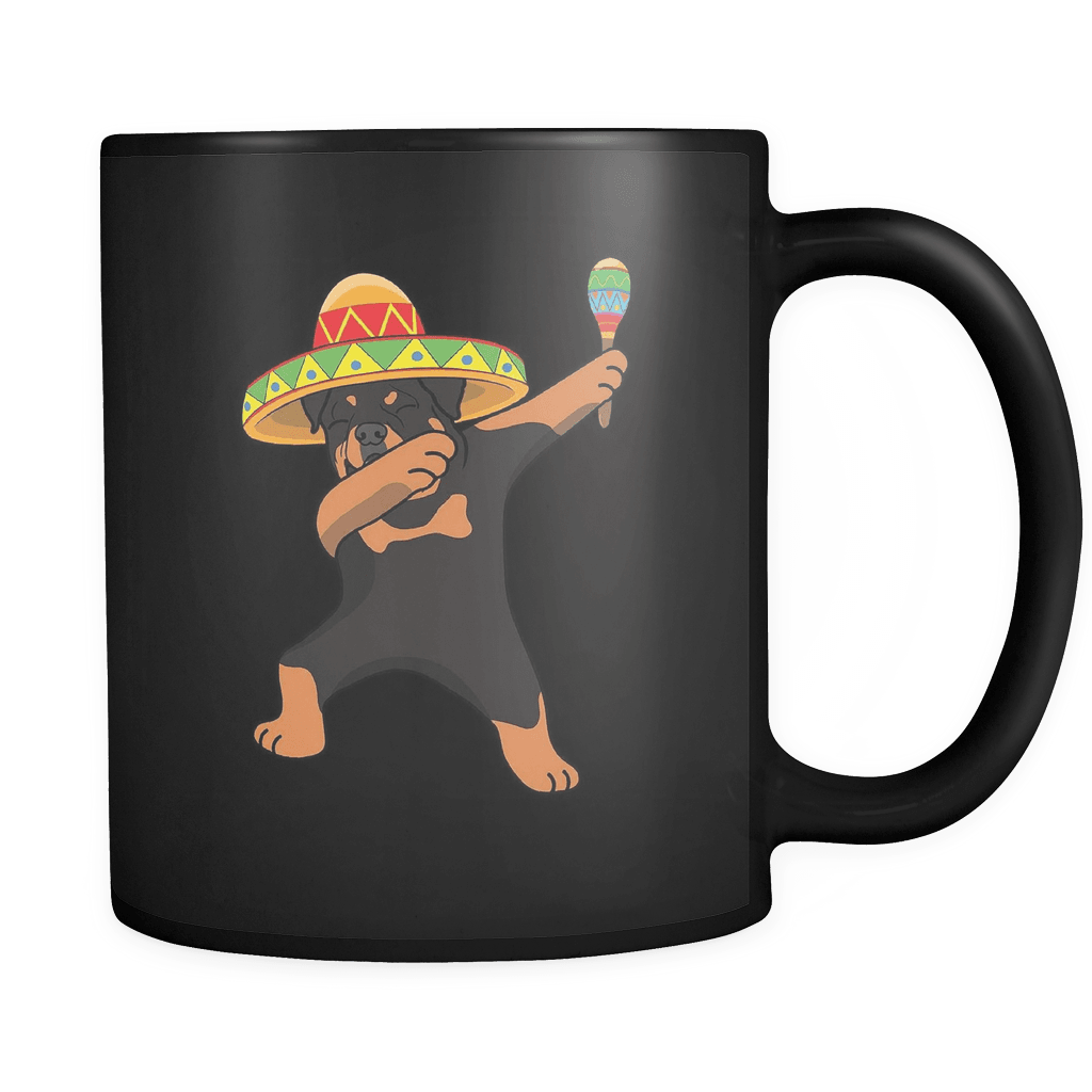 RobustCreative-Dabbing Rottweiler Dog in Sombrero - Cinco De Mayo Mexican Fiesta - Dab Dance Mexico Party - 11oz Black Funny Coffee Mug Women Men Friends Gift ~ Both Sides Printed