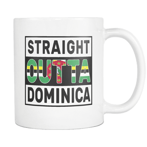 RobustCreative-Straight Outta Dominica - Dominican Flag 11oz Funny White Coffee Mug - Independence Day Family Heritage - Women Men Friends Gift - Both Sides Printed (Distressed)