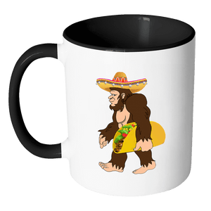 RobustCreative-Bigfoot Sasquatch Taco - Cinco De Mayo Mexican Fiesta - No Siesta Mexico Party - 11oz Black & White Funny Coffee Mug Women Men Friends Gift ~ Both Sides Printed