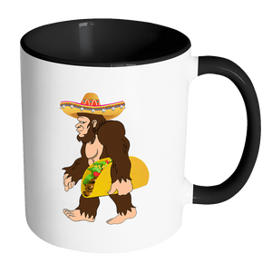 RobustCreative-Bigfoot Sasquatch Taco - Cinco De Mayo Mexican Fiesta - No Siesta Mexico Party - 11oz Black & White Funny Coffee Mug Women Men Friends Gift ~ Both Sides Printed
