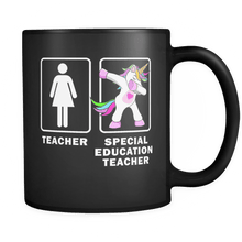 Load image into Gallery viewer, RobustCreative-Special Education Teacher Dabbing Unicorn - Teacher Appreciation 11oz Funny Black Coffee Mug - Teach Tiny Humans Teaching Students First Last Day - Friends Gift - Both Sides Printed
