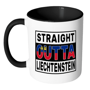 RobustCreative-Straight Outta Liechtenstein - Liechtensteiner Flag 11oz Funny Black & White Coffee Mug - Independence Day Family Heritage - Women Men Friends Gift - Both Sides Printed (Distressed)