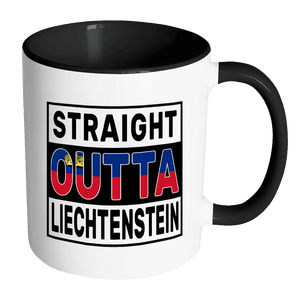 RobustCreative-Straight Outta Liechtenstein - Liechtensteiner Flag 11oz Funny Black & White Coffee Mug - Independence Day Family Heritage - Women Men Friends Gift - Both Sides Printed (Distressed)