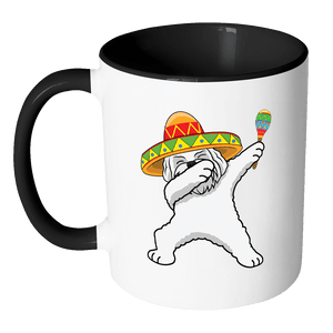 RobustCreative-Dabbing Maltese Dog in Sombrero - Cinco De Mayo Mexican Fiesta - Dab Dance Mexico Party - 11oz Black & White Funny Coffee Mug Women Men Friends Gift ~ Both Sides Printed