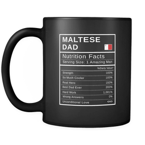 RobustCreative-Maltese Dad, Nutrition Facts Fathers Day Hero Gift - Maltese Pride 11oz Funny Black Coffee Mug - Real Malta Hero Papa National Heritage - Friends Gift - Both Sides Printed