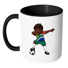 Load image into Gallery viewer, RobustCreative-Dabbing Soccer Boy South Africa Pretoria Gifts National Soccer Tournament Game 11oz Black &amp; White Coffee Mug ~ Both Sides Printed
