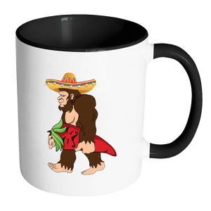 RobustCreative-Bigfoot Sasquatch Chili Pepper Mustache - Cinco De Mayo Mexican Fiesta - No Siesta Mexico Party - 11oz Black & White Funny Coffee Mug Women Men Friends Gift ~ Both Sides Printed