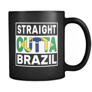 RobustCreative-Straight Outta Brazil - Brazilian Flag 11oz Funny Black Coffee Mug - Independence Day Family Heritage - Women Men Friends Gift - Both Sides Printed (Distressed)
