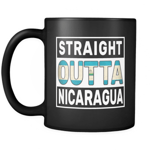 RobustCreative-Straight Outta Nicaragua - Nicaraguan Flag 11oz Funny Black Coffee Mug - Independence Day Family Heritage - Women Men Friends Gift - Both Sides Printed (Distressed)