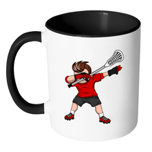 Load image into Gallery viewer, RobustCreative-Dabbing Lacrosse - reLAX Lacrosse 11oz Funny Black &amp; White Coffee Mug - reLAX Lacrosse Stick &amp; Ball - Women Men Friends Gift - Both Sides Printed (Distressed)
