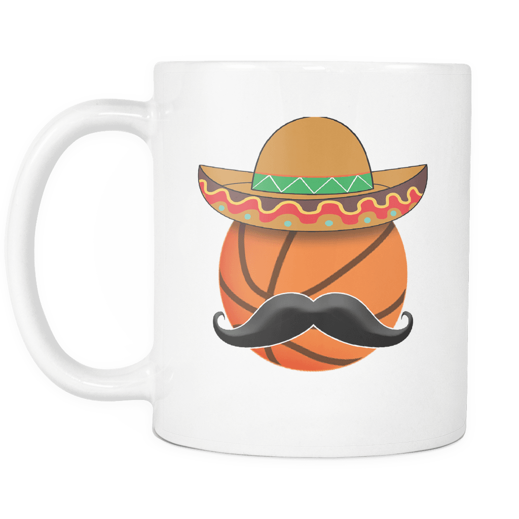 RobustCreative-Funny Basketball Mustache Mexican Sports - Cinco De Mayo Mexican Fiesta - No Siesta Mexico Party - 11oz White Funny Coffee Mug Women Men Friends Gift ~ Both Sides Printed