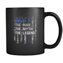 Load image into Gallery viewer, RobustCreative-Uncle The Man Myth Legend - Law Enforcement 11oz Funny Black Coffee Mug - Thin Blue Line Retro American Flag - Friends Gift - Both Sides Printed
