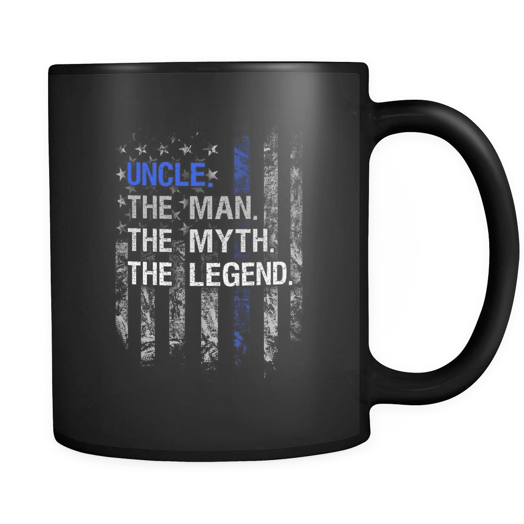 RobustCreative-Uncle The Man Myth Legend - Law Enforcement 11oz Funny Black Coffee Mug - Thin Blue Line Retro American Flag - Friends Gift - Both Sides Printed