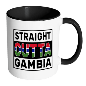 RobustCreative-Straight Outta Gambia - Gambian Flag 11oz Funny Black & White Coffee Mug - Independence Day Family Heritage - Women Men Friends Gift - Both Sides Printed (Distressed)