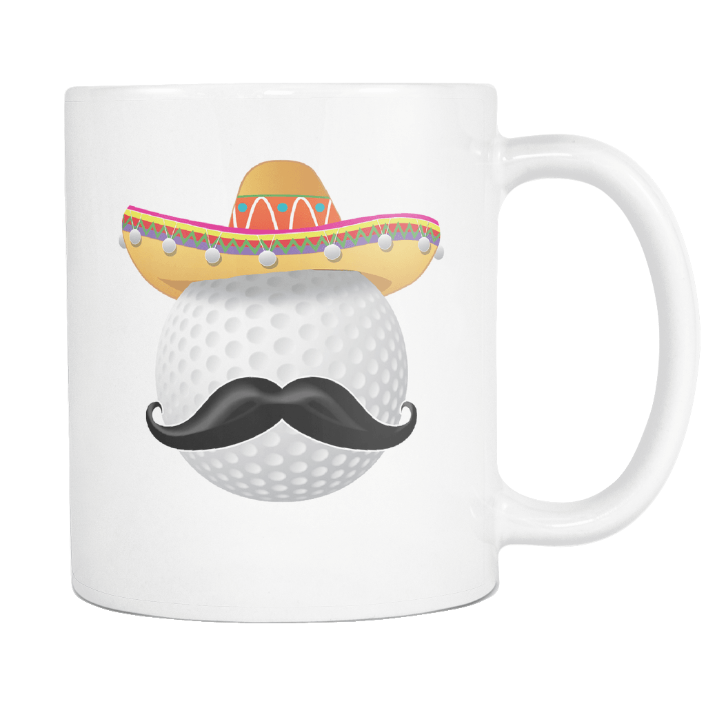 RobustCreative-Funny Golf Ball Mustache Mexican Sport - Cinco De Mayo Mexican Fiesta - No Siesta Mexico Party - 11oz White Funny Coffee Mug Women Men Friends Gift ~ Both Sides Printed