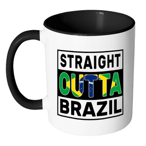 RobustCreative-Straight Outta Brazil - Brazilian Flag 11oz Funny Black & White Coffee Mug - Independence Day Family Heritage - Women Men Friends Gift - Both Sides Printed (Distressed)