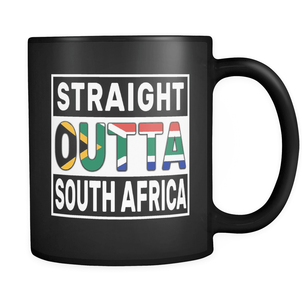RobustCreative-Straight Outta South Africa - South African Flag 11oz Funny Black Coffee Mug - Independence Day Family Heritage - Women Men Friends Gift - Both Sides Printed (Distressed)