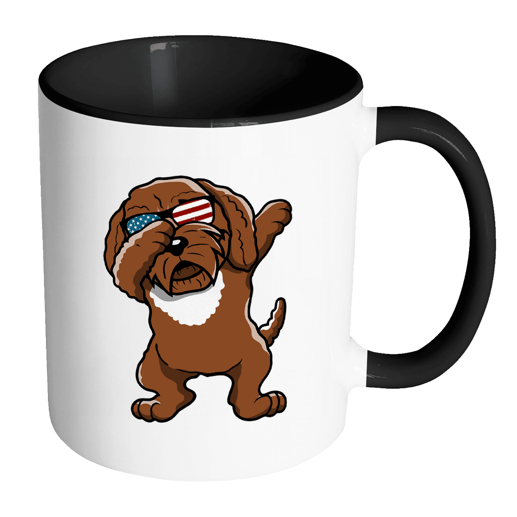 RobustCreative-Dabbing Cockapoo Dog America Flag - Patriotic Merica Murica Pride - 4th of July USA Independence Day - 11oz Black & White Funny Coffee Mug Women Men Friends Gift ~ Both Sides Printed
