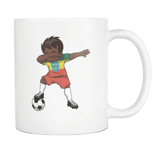 RobustCreative-Dabbing Soccer Boy Ethiopia Ethiopian Addis Ababa Gifts National Soccer Tournament Game 11oz White Coffee Mug ~ Both Sides Printed