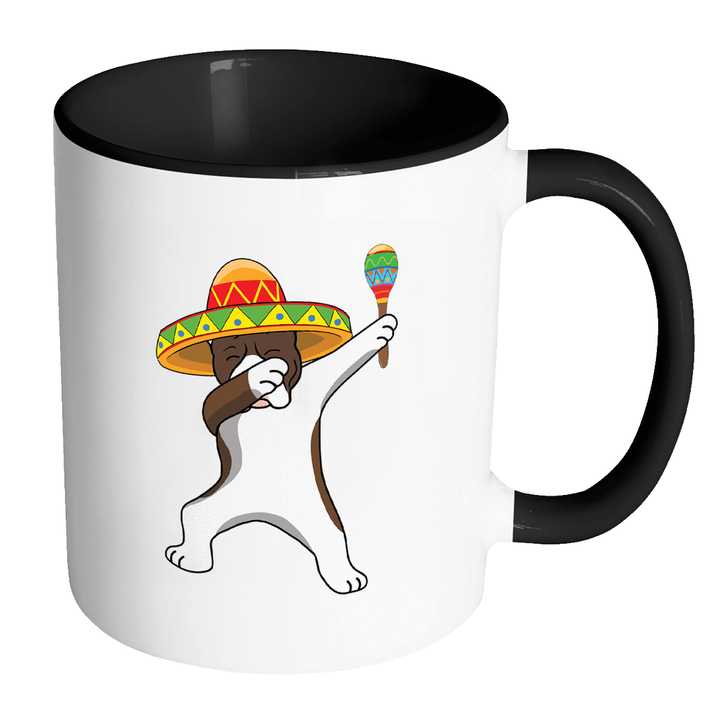RobustCreative-Dabbing Pitbull Dog in Sombrero - Cinco De Mayo Mexican Fiesta - Dab Dance Mexico Party - 11oz Black & White Funny Coffee Mug Women Men Friends Gift ~ Both Sides Printed