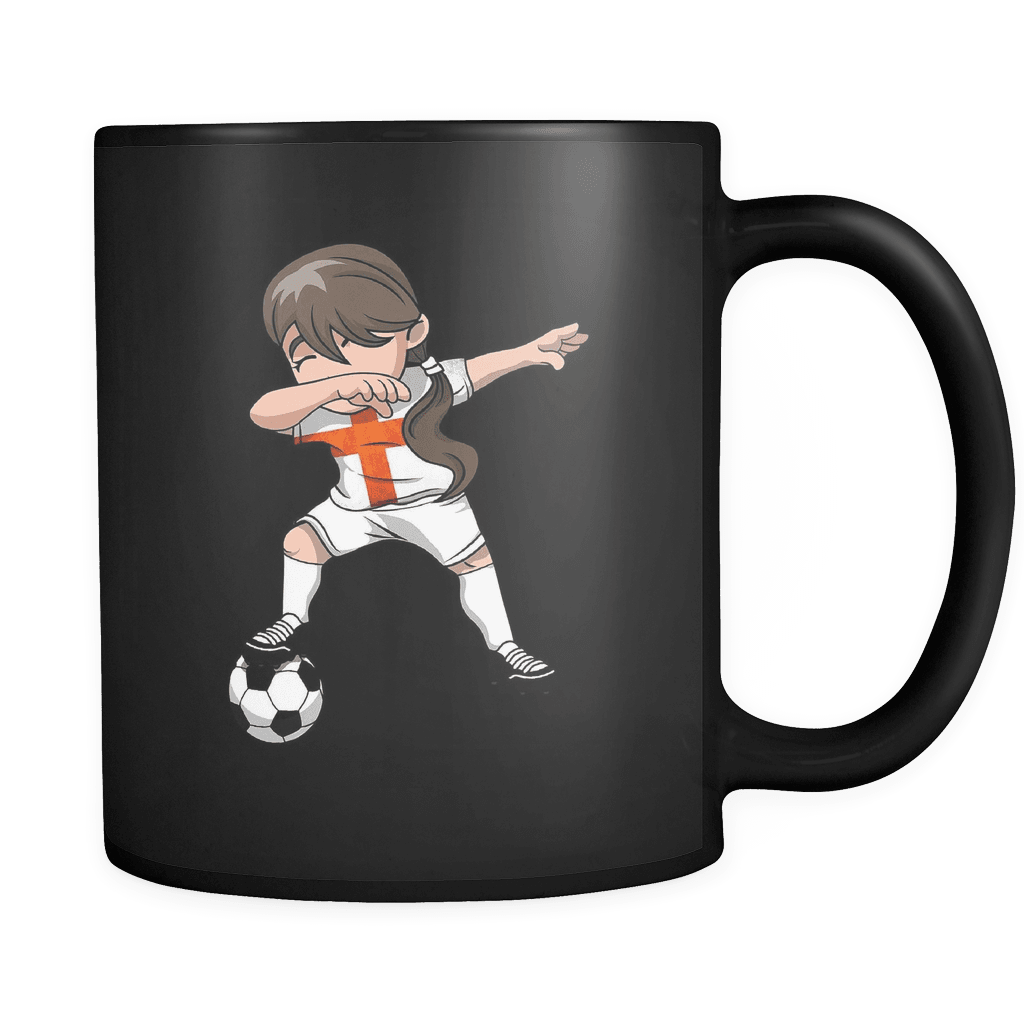 RobustCreative-English Dabbing Soccer Girl - Soccer Pride - England Flag Gift England Football Gift - 11oz Black Funny Coffee Mug Women Men Friends Gift ~ Both Sides Printed