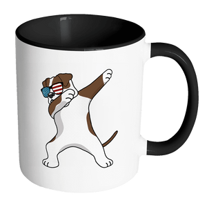 RobustCreative-Dabbing American Bulldog Dog America Flag - Patriotic Merica Murica Pride - 4th of July USA Independence Day - 11oz Black & White Funny Coffee Mug Women Men Friends Gift ~ Both Sides Printed