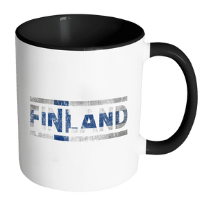 RobustCreative-Retro Vintage Flag Finn Finland 11oz Black & White Coffee Mug ~ Both Sides Printed