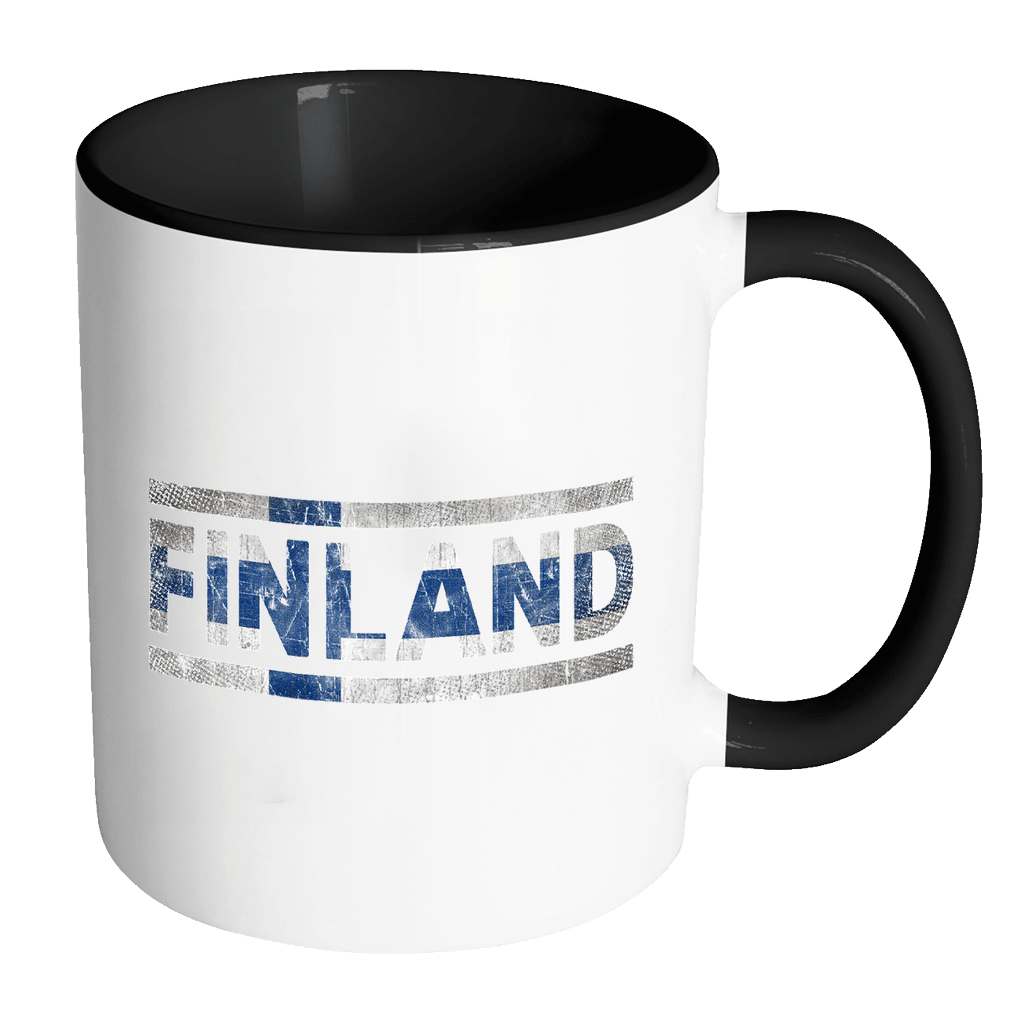 RobustCreative-Retro Vintage Flag Finn Finland 11oz Black & White Coffee Mug ~ Both Sides Printed