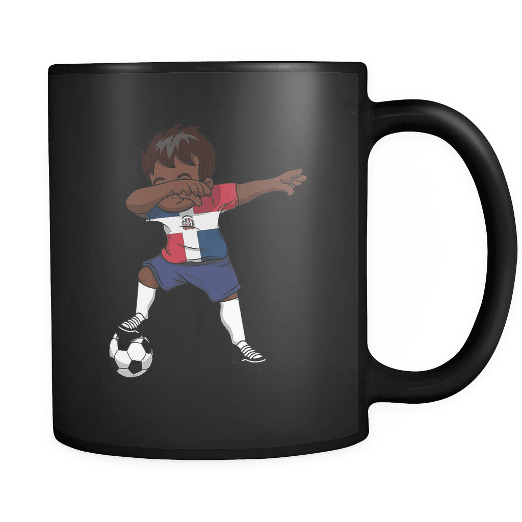 RobustCreative-Dabbing Soccer Boy Dominican Republic Gifts National Soccer Tournament Game 11oz Black Coffee Mug ~ Both Sides Printed