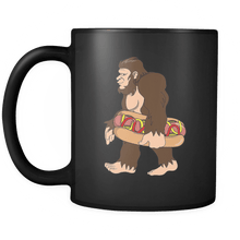 Load image into Gallery viewer, RobustCreative-Bigfoot Sasquatch Carrying Hotdog - I Believe I&#39;m a Believer - No Yeti Humanoid Monster - 11oz Black Funny Coffee Mug Women Men Friends Gift ~ Both Sides Printed
